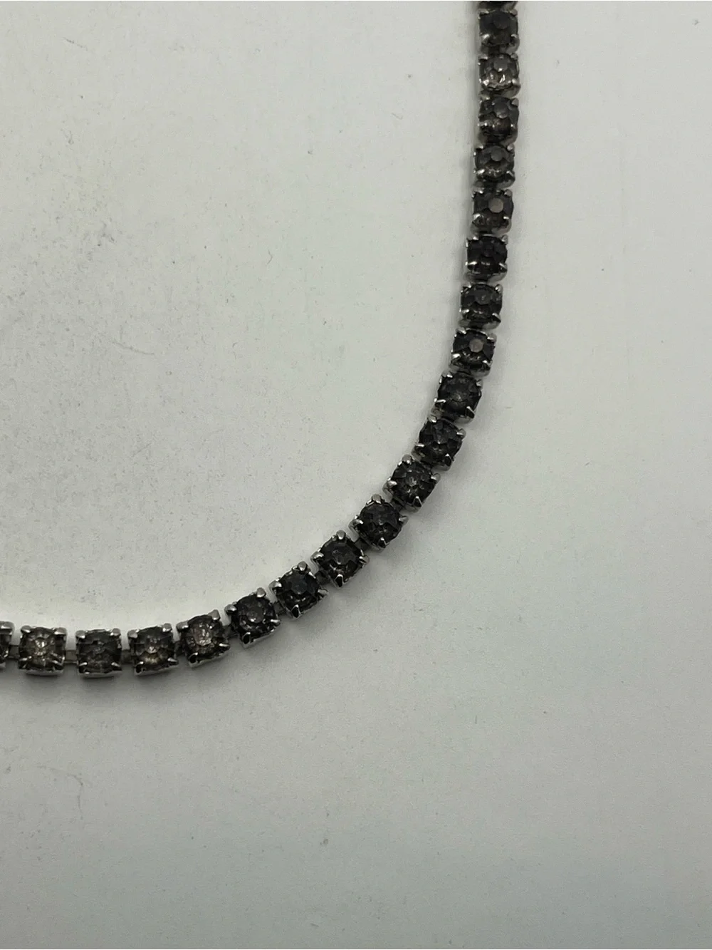 Grey rhinestones silver tone tennis necklace vintage sparkly